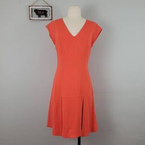 Rebecca Taylor Dropped Skirt V-Neck Sheath Dress‎ Sz 6 Sleeveless Flounce Office